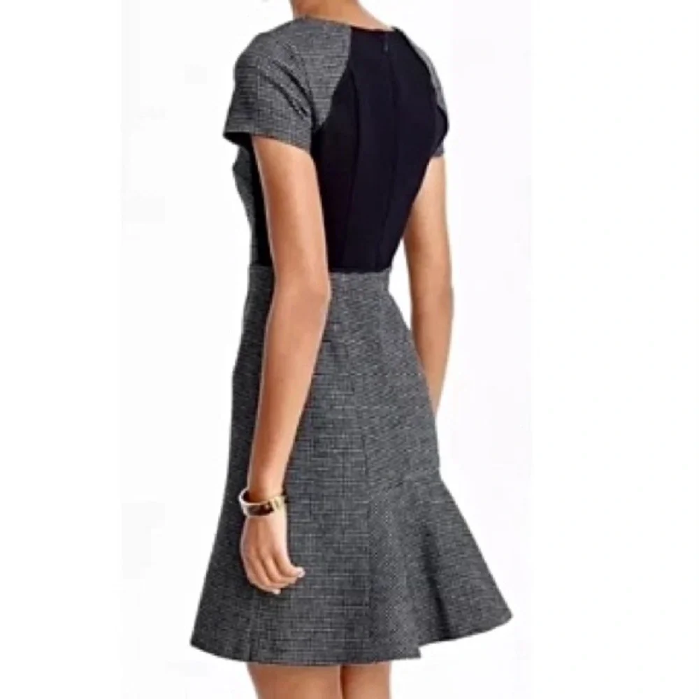 J.Crew Checkered Flutter Dress 00 Wool Tweed Heritage Checks Black Gray Workwear